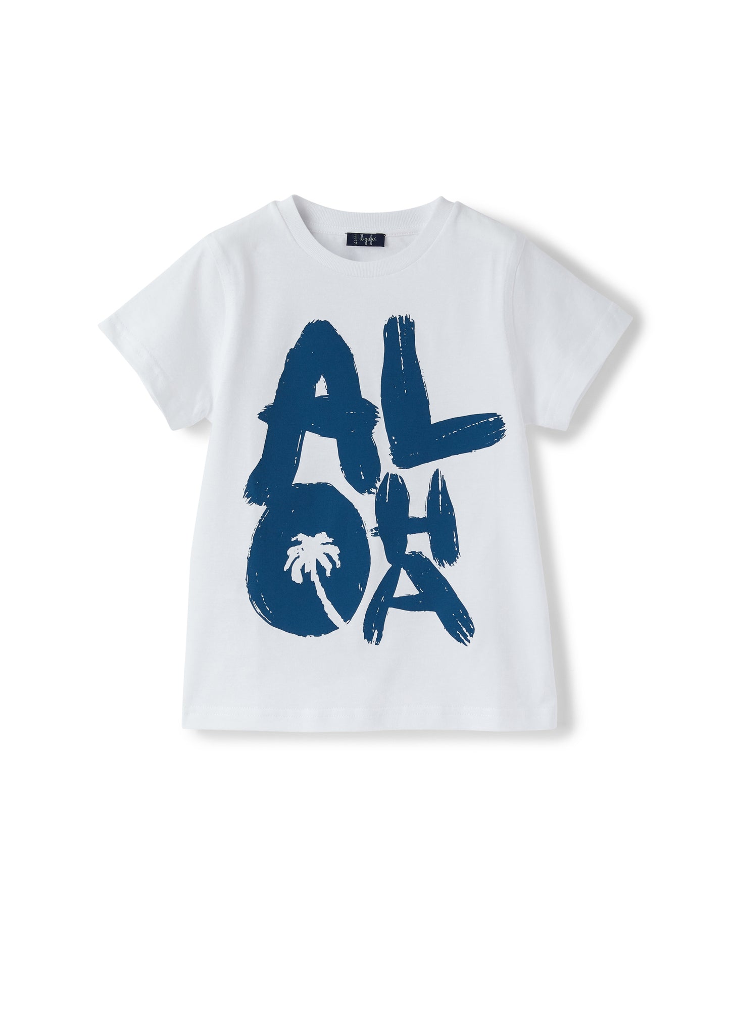 Boys | Short Sleeve T-Shirt with Aloha Print | White Blue Denim Riga Larga