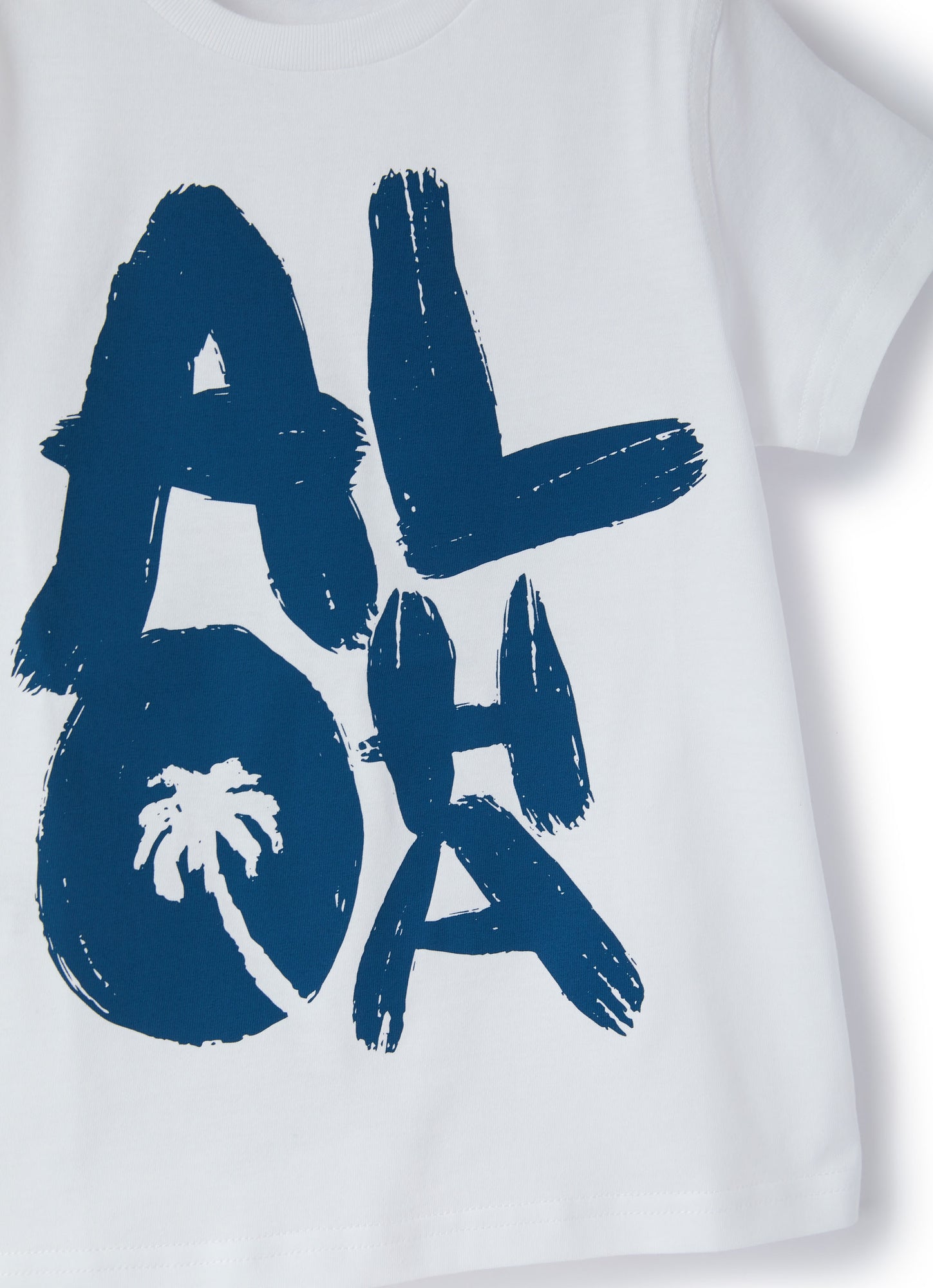 Boys | Short Sleeve T-Shirt with Aloha Print | White Blue Denim Riga Larga