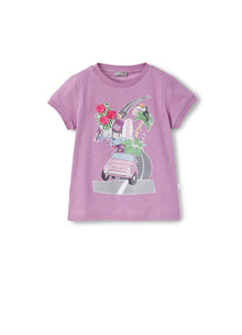 Girls | Short Sleeve T-Shirt with Print of a Car Loaded with Objects | Ibisco Ortensia
