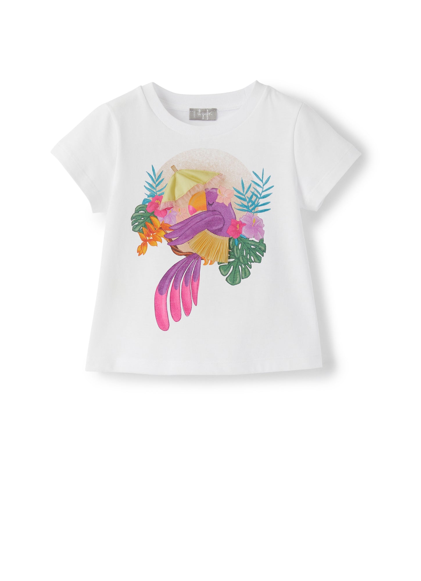 Short Sleeve T-Shirt with Toucan Print | Bianco/Limonata