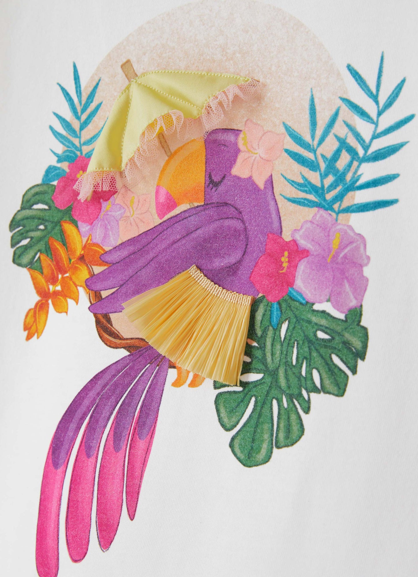 Short Sleeve T-Shirt with Toucan Print | Bianco/Limonata