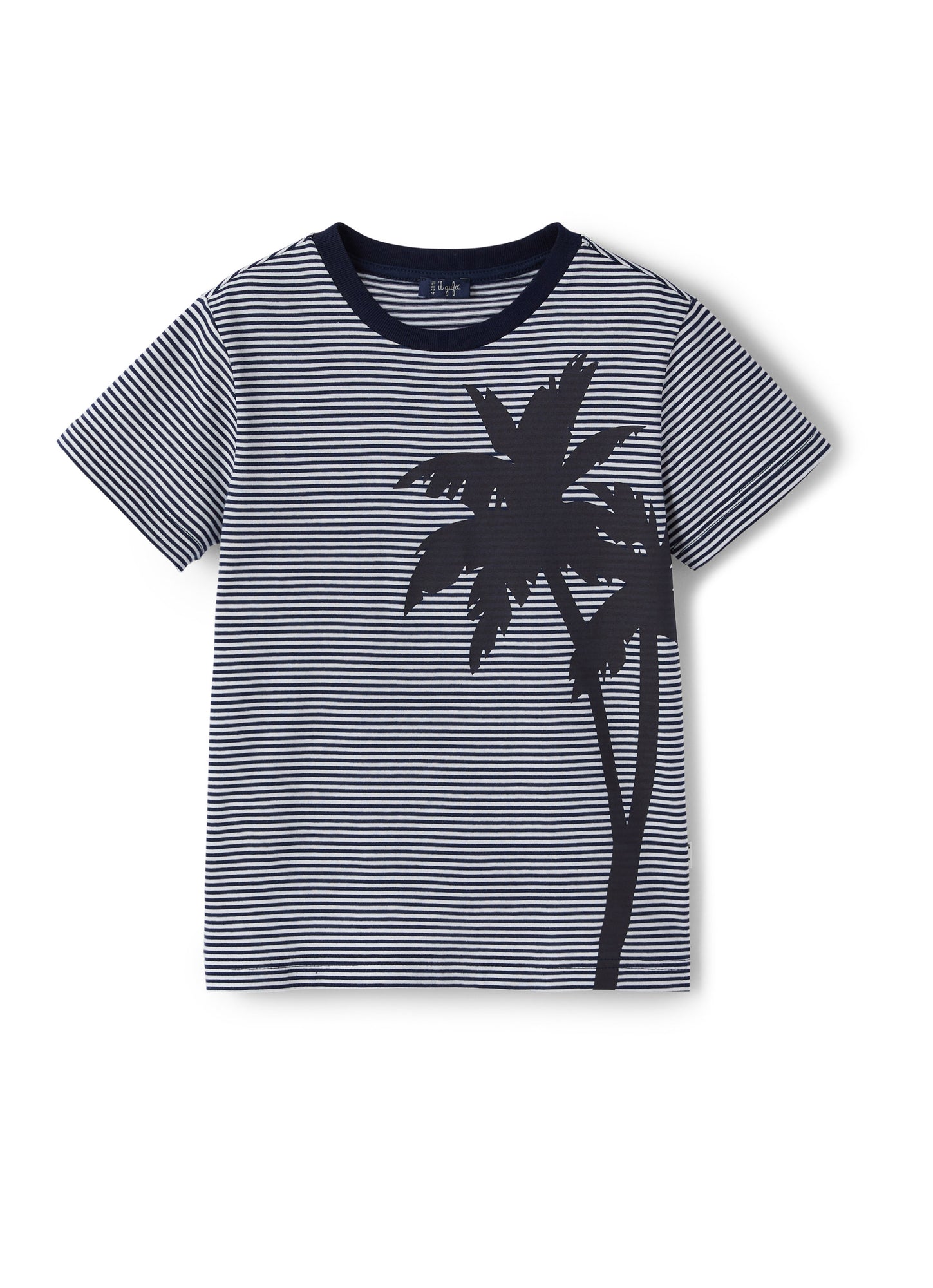 Boys | Striped Cotton T-Shirt with Palm Tree Print | Blue