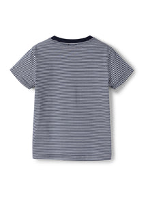 Boys | Striped Cotton T-Shirt with Palm Tree Print | Blue
