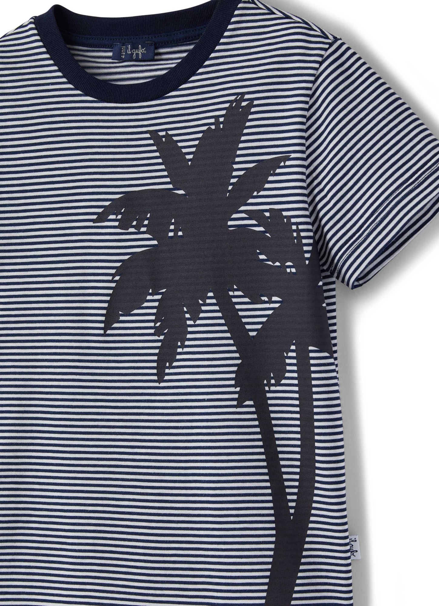Boys | Striped Cotton T-Shirt with Palm Tree Print | Blue
