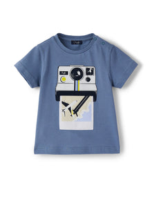 Boys | Jersey T-Shirt with Polaroid Print | Blue Polvere Blue