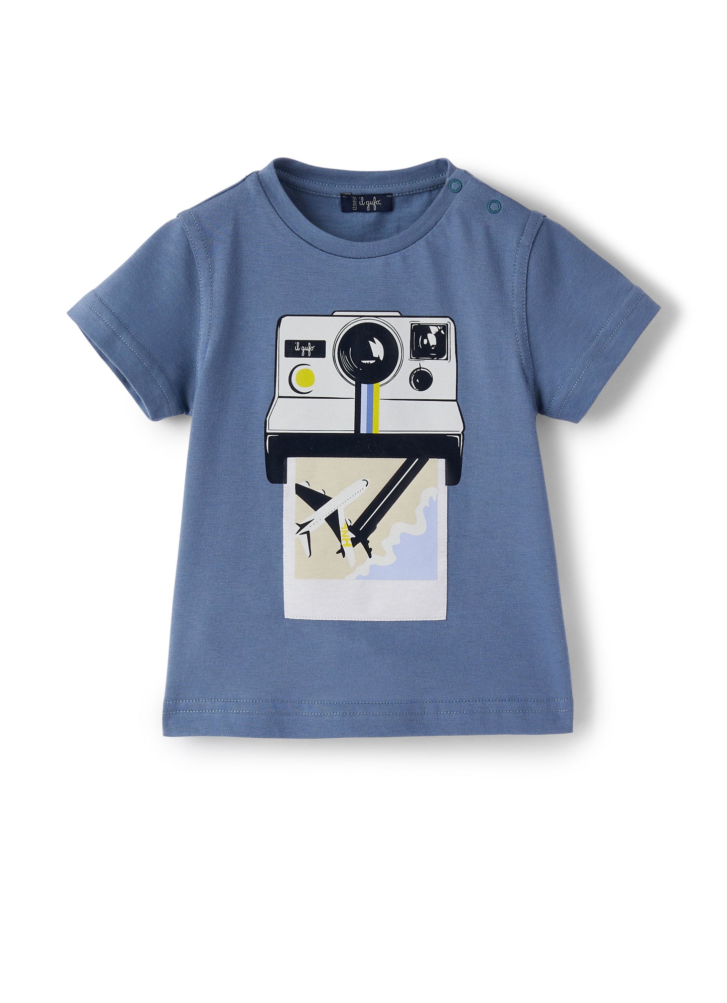 Boys | Jersey T-Shirt with Polaroid Print | Blue Polvere Blue