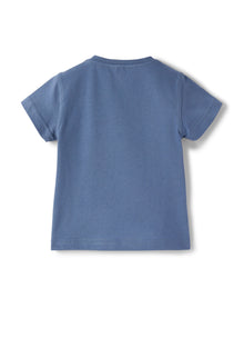 Boys | Jersey T-Shirt with Polaroid Print | Blue Polvere Blue