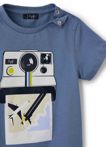 Boys | Jersey T-Shirt with Polaroid Print | Blue Polvere Blue