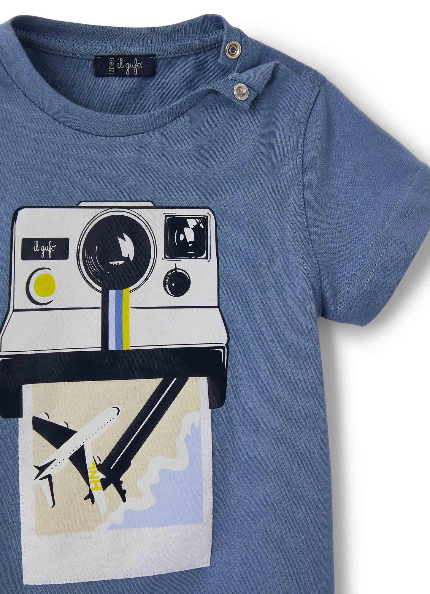 Boys | Jersey T-Shirt with Polaroid Print | Blue Polvere Blue
