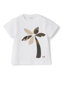 Boys | T-Shirt with Palm Tree Application | White Green