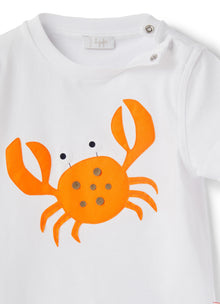Baby Boys | Short Sleeve T-Shirt with Crab Application | White Orange
