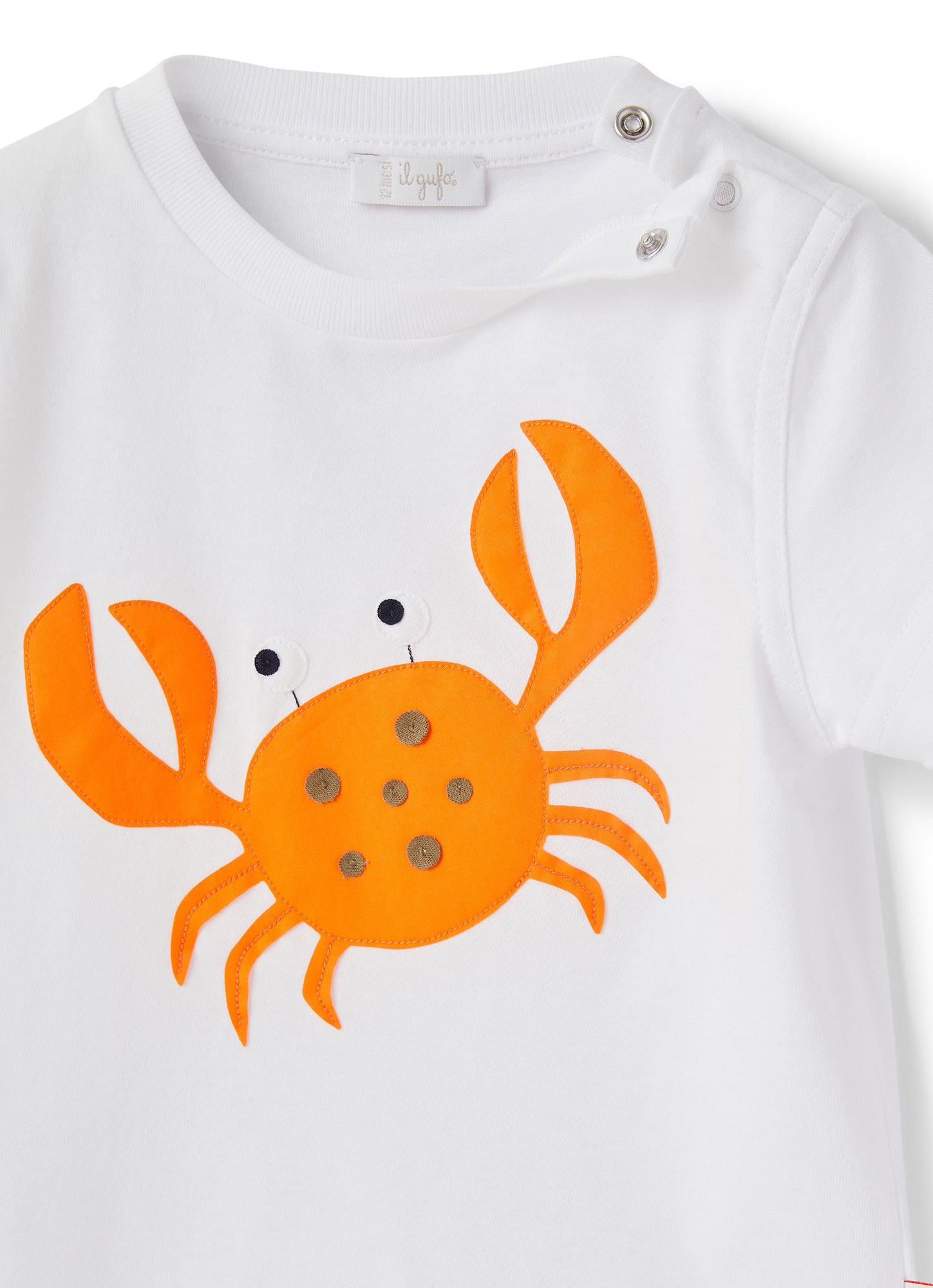 Baby Boys | Short Sleeve T-Shirt with Crab Application | White Orange