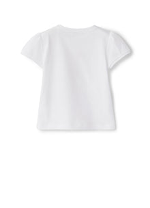 Short Sleeve T-Shirt with Flowers Application | White/Fuxia