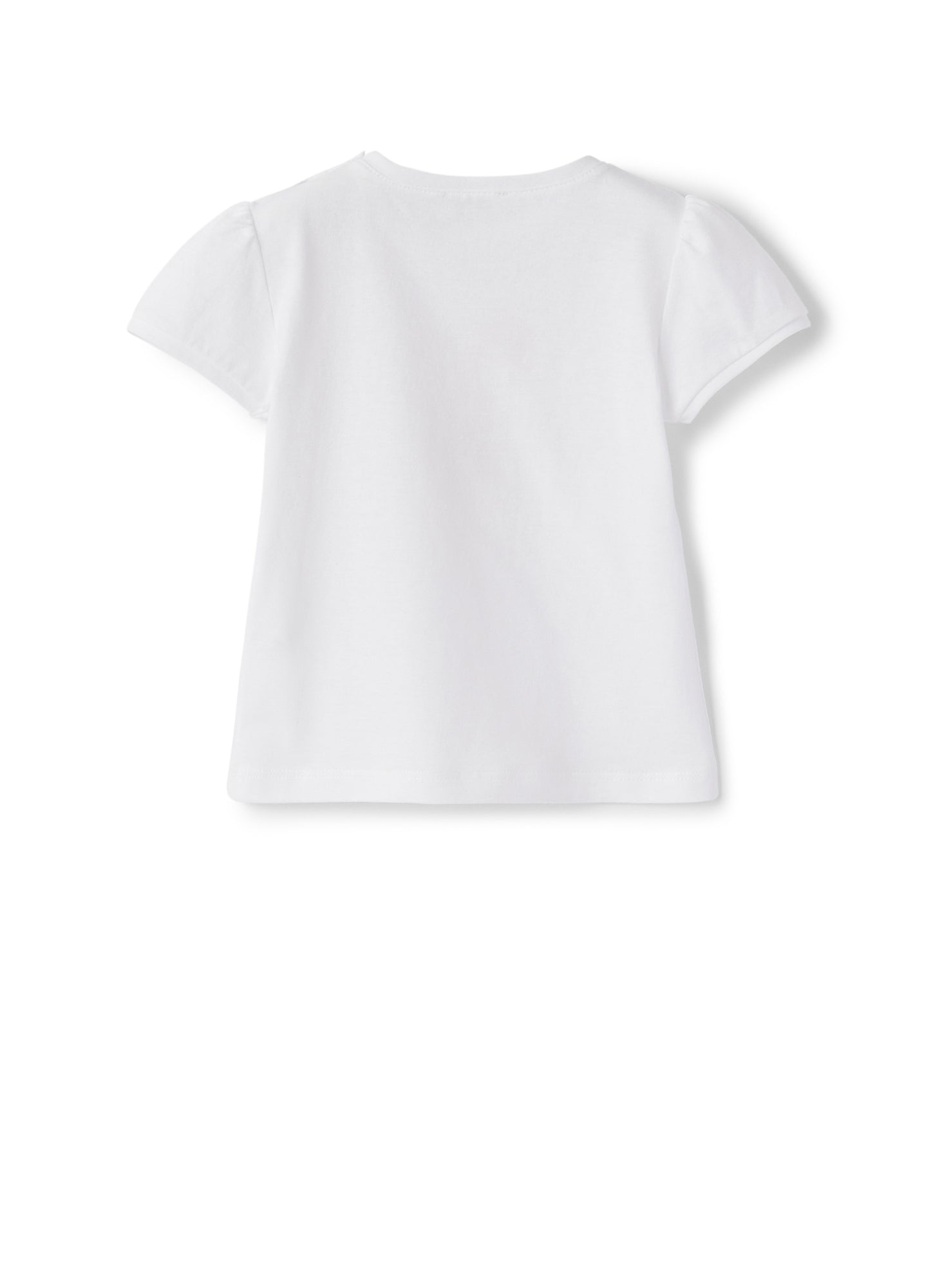 Baby Girls | Short Sleeve T-Shirt with Flowers Application | White Fuxia