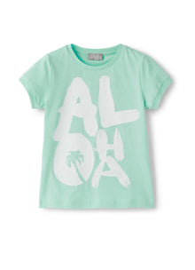 Short Sleeve T-Shirt with Aloha Print | Lake/Snow White