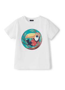 Short Sleeve T-Shirt with Toucan Print | Bianco/Sterlizia