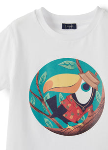 Short Sleeve T-Shirt with Toucan Print | Bianco/Sterlizia