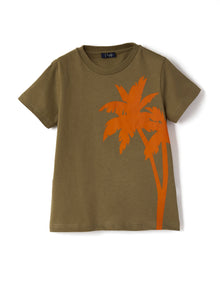 Boys | Short Sleeve T-Shirt with Palm Tree Print | Militare Caco