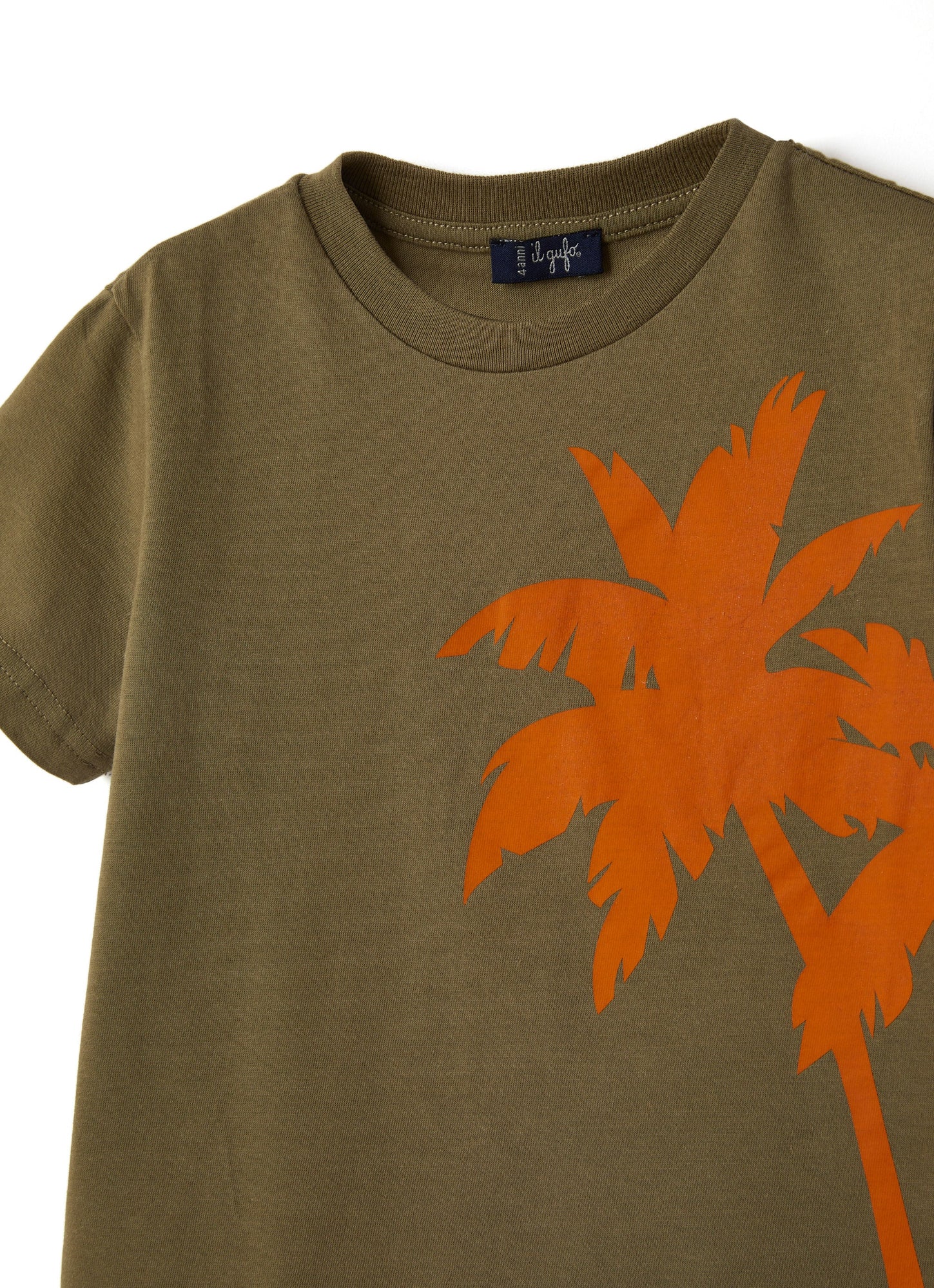 Boys | Short Sleeve T-Shirt with Palm Tree Print | Militare Caco