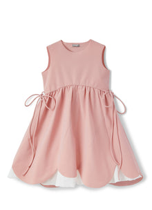 Girls | Sleeveless Dress with Gathered Waist | Pink Cipria White