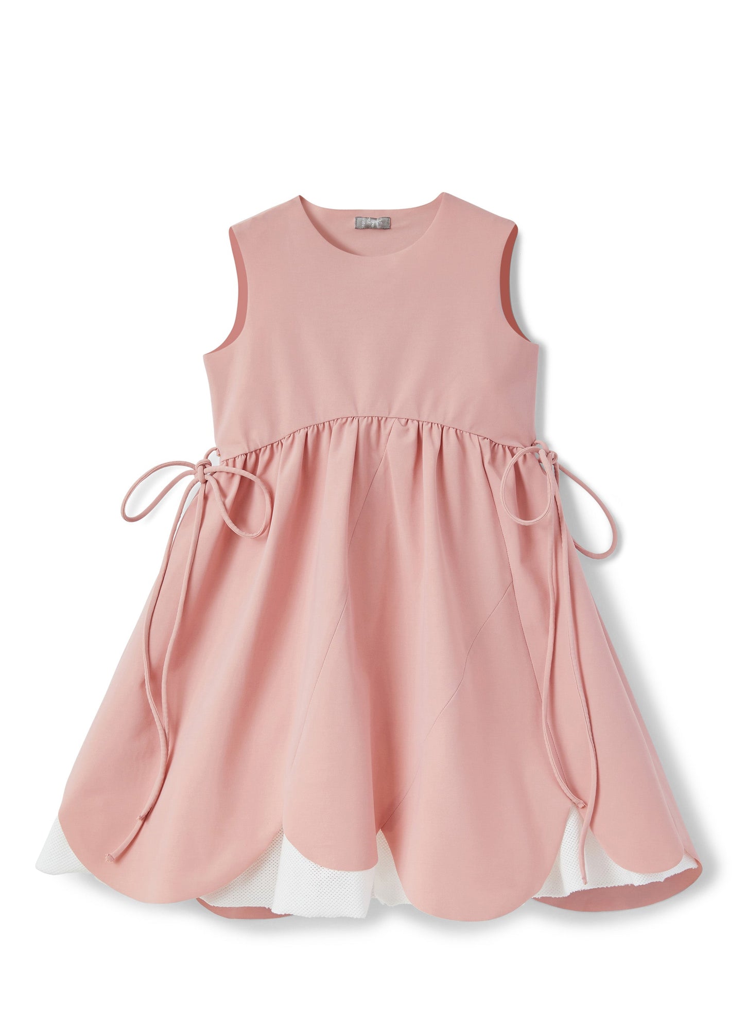 Girls | Sleeveless Dress with Gathered Waist | Pink Cipria White