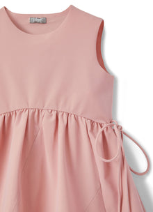 Girls | Sleeveless Dress with Gathered Waist | Pink Cipria White