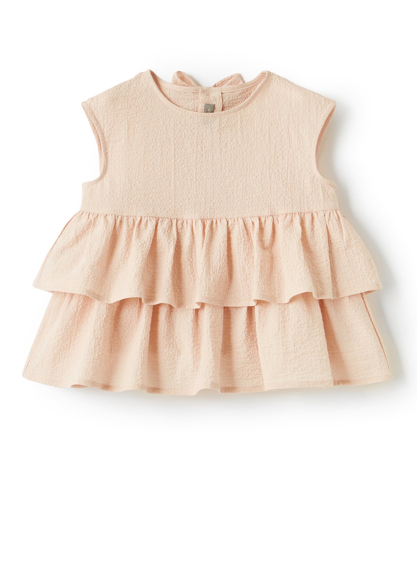 Girls | Embossed Cotton Top with Flounces | Baby Pink