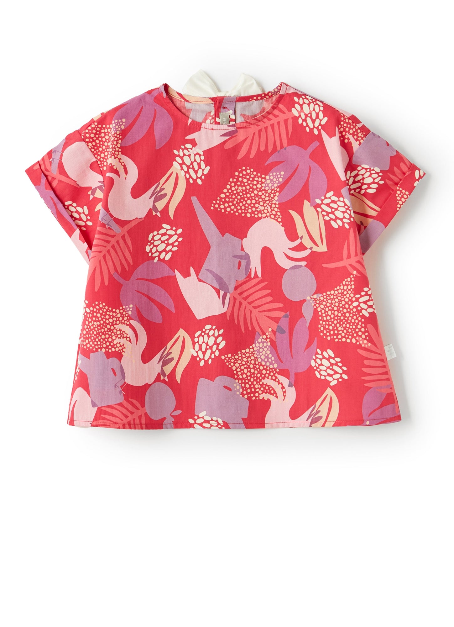 Girls | Boxy Shirt with Garden Print | Red Carminio