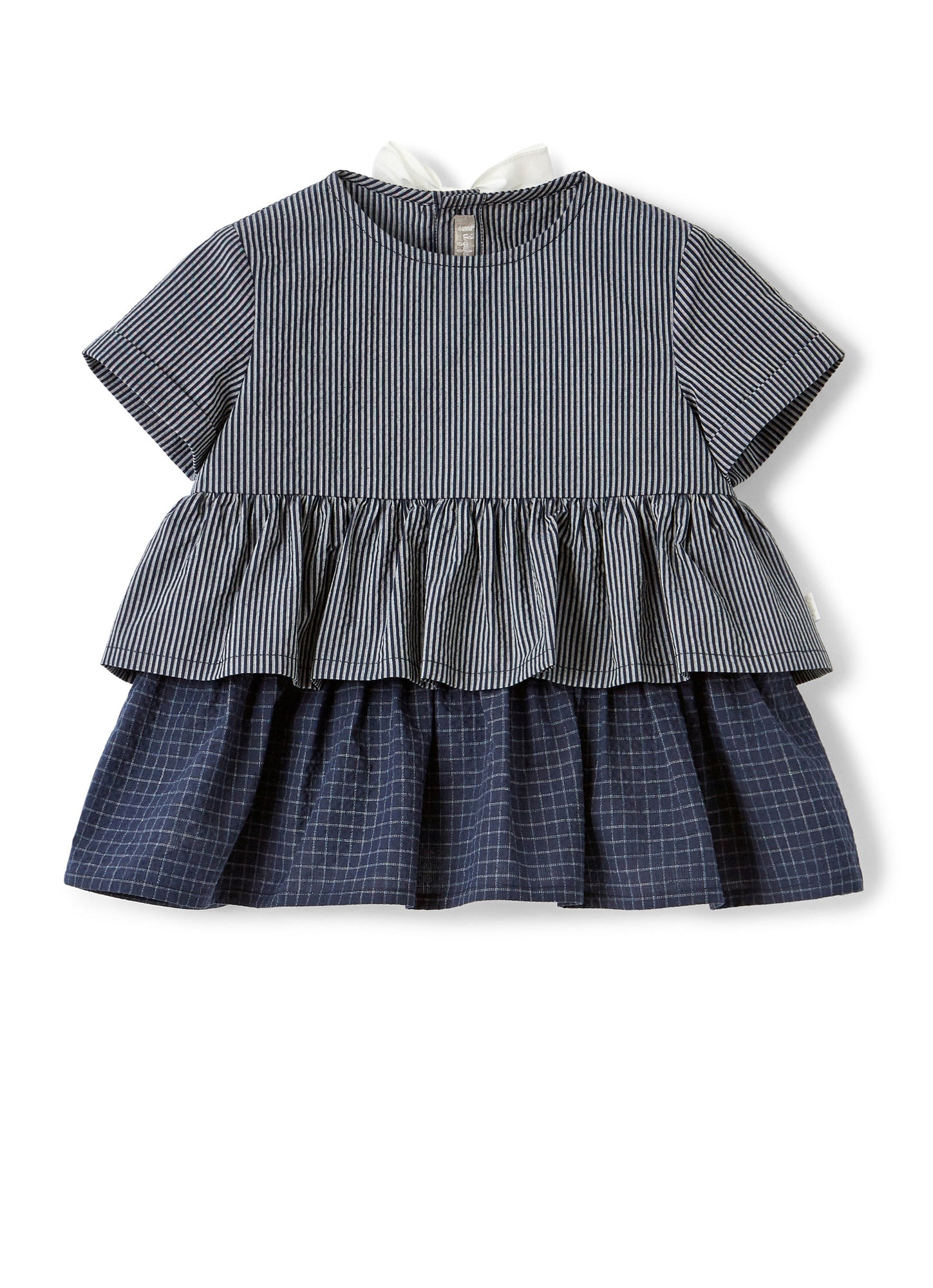 Girls | Seersucker Top with Patchwork Flounces | Blue Riga