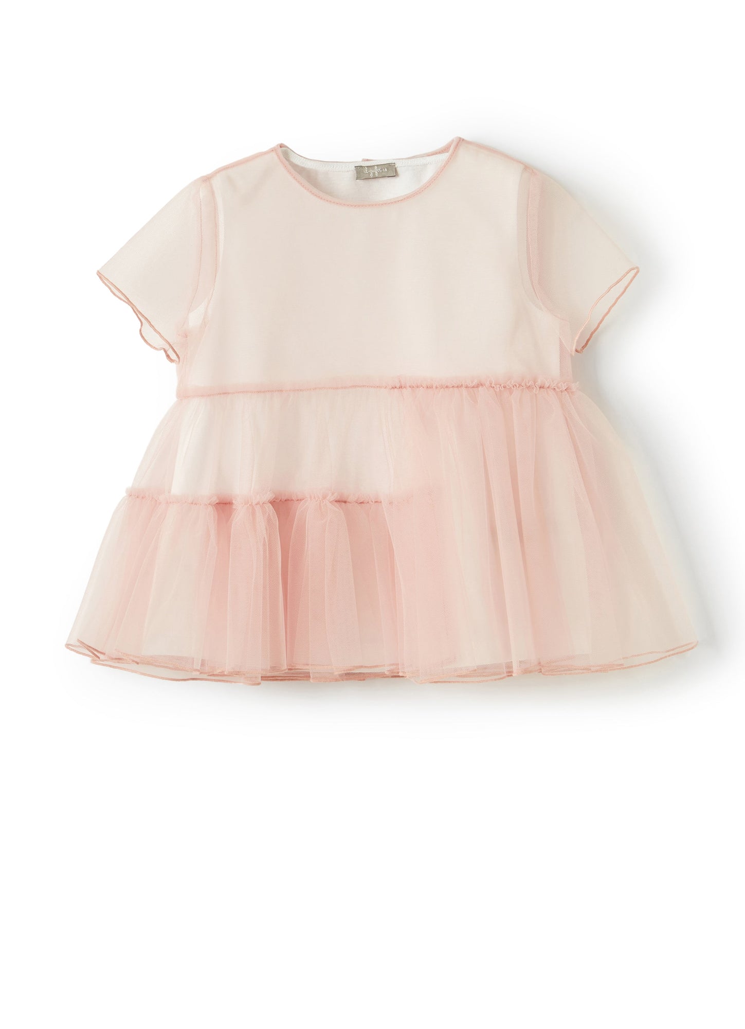 Girls | Tulle Top with Flounces | Pink Antico
