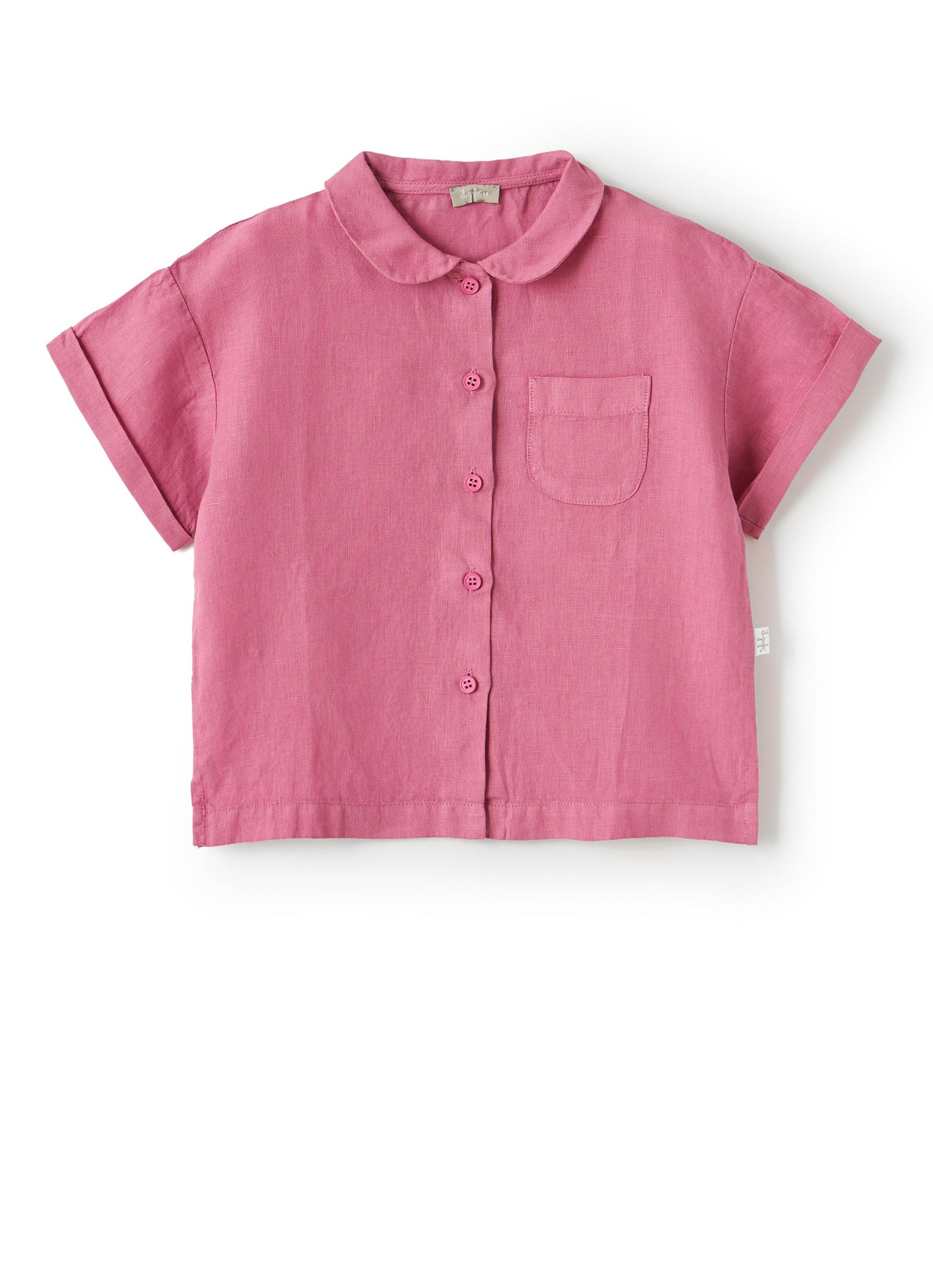 Girls | Linen Shirt with Breast Pocket | Fucsia