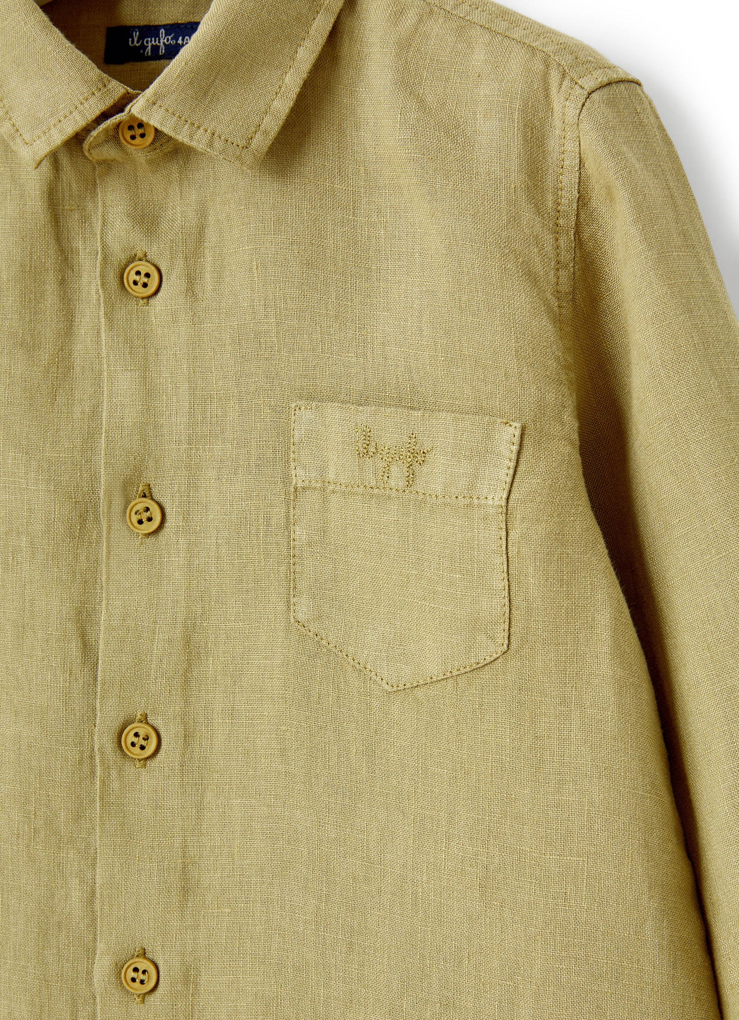 Khaki Linen Regular Fit Shirt | Cachi