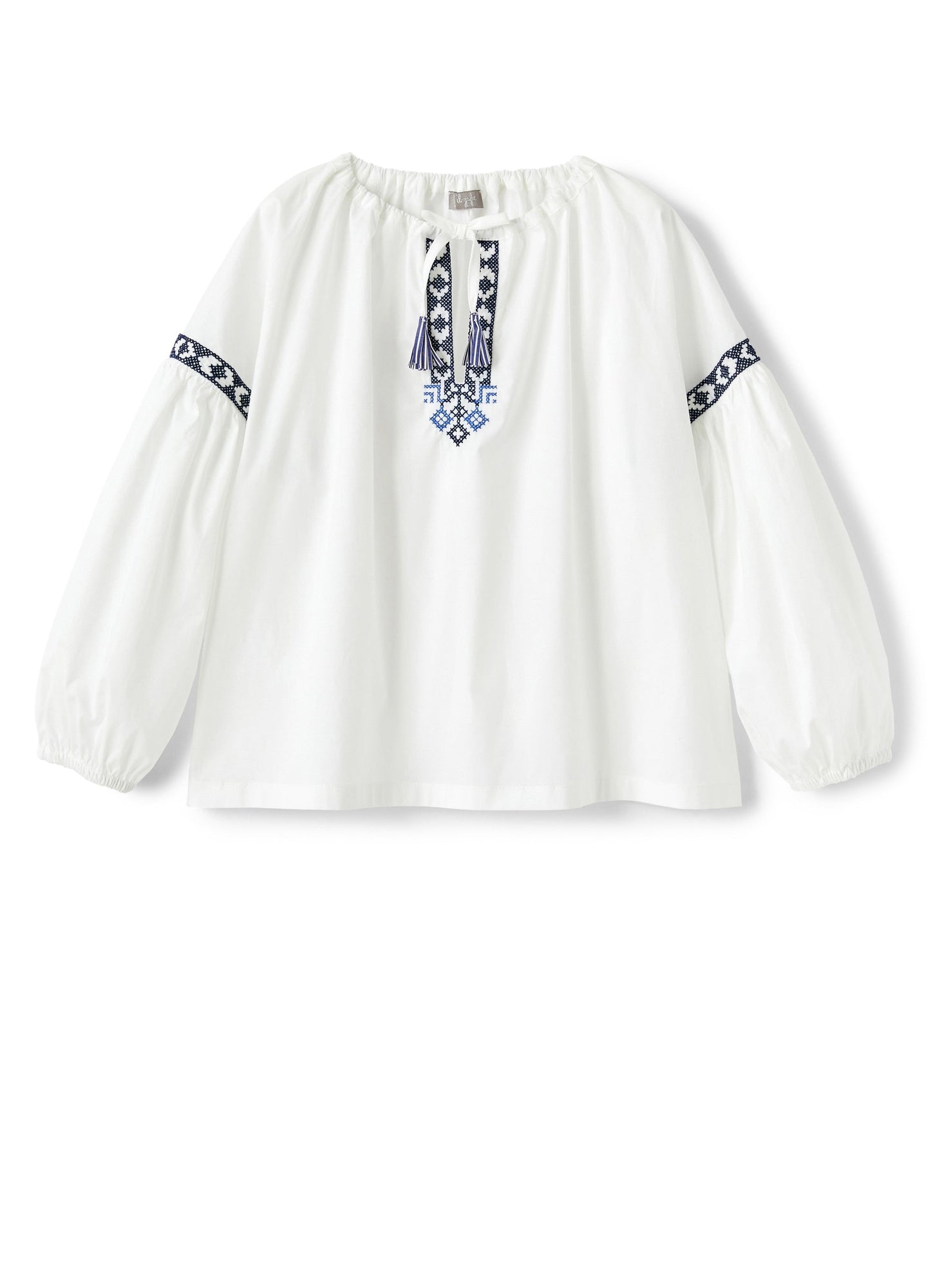Girls | Folk Embroidery Shirt | White Blue