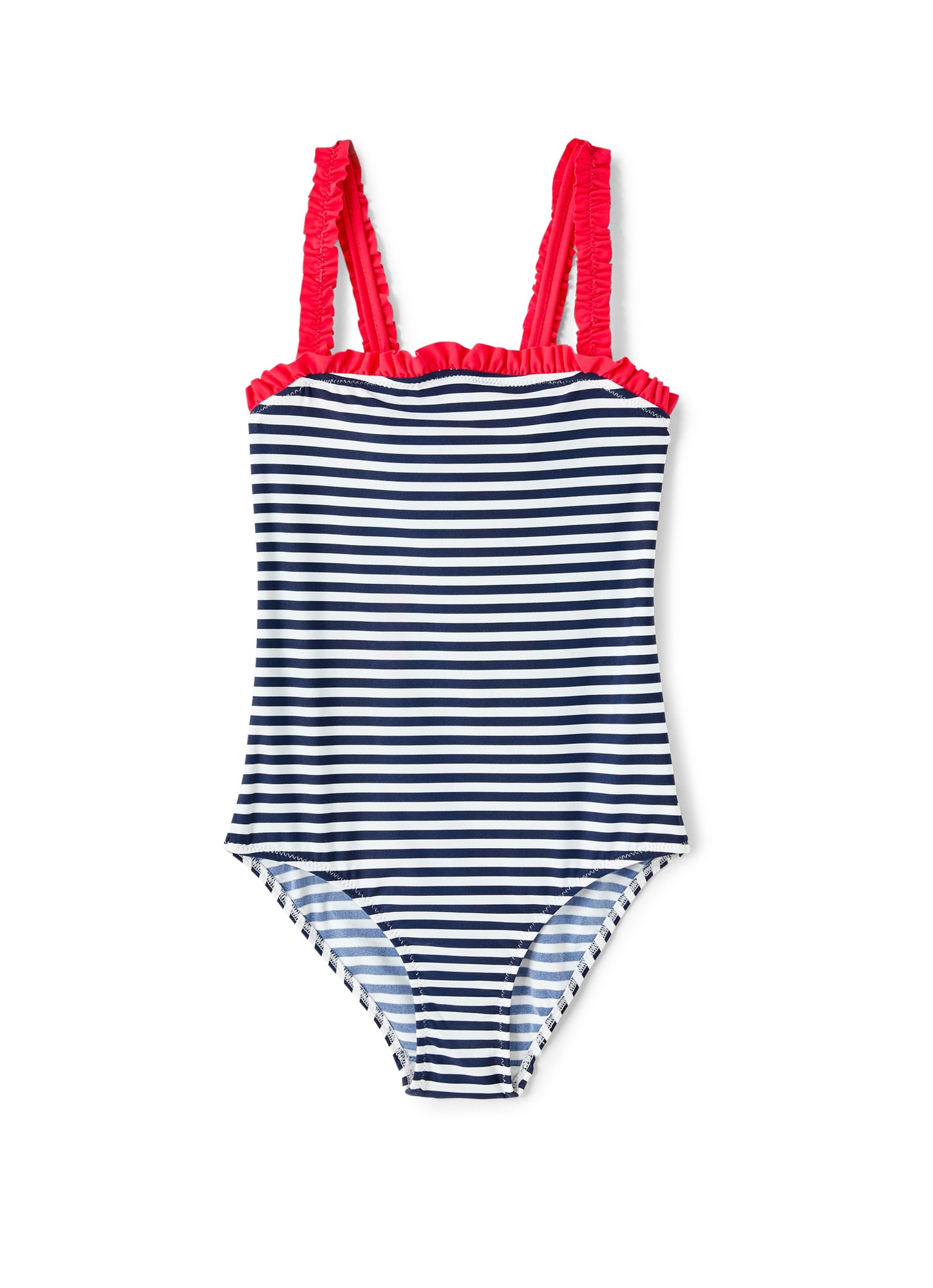 Striped One-Piece Swimsuit with Ruffles | White/Blue