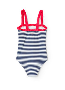 Striped One-Piece Swimsuit with Ruffles | White/Blue