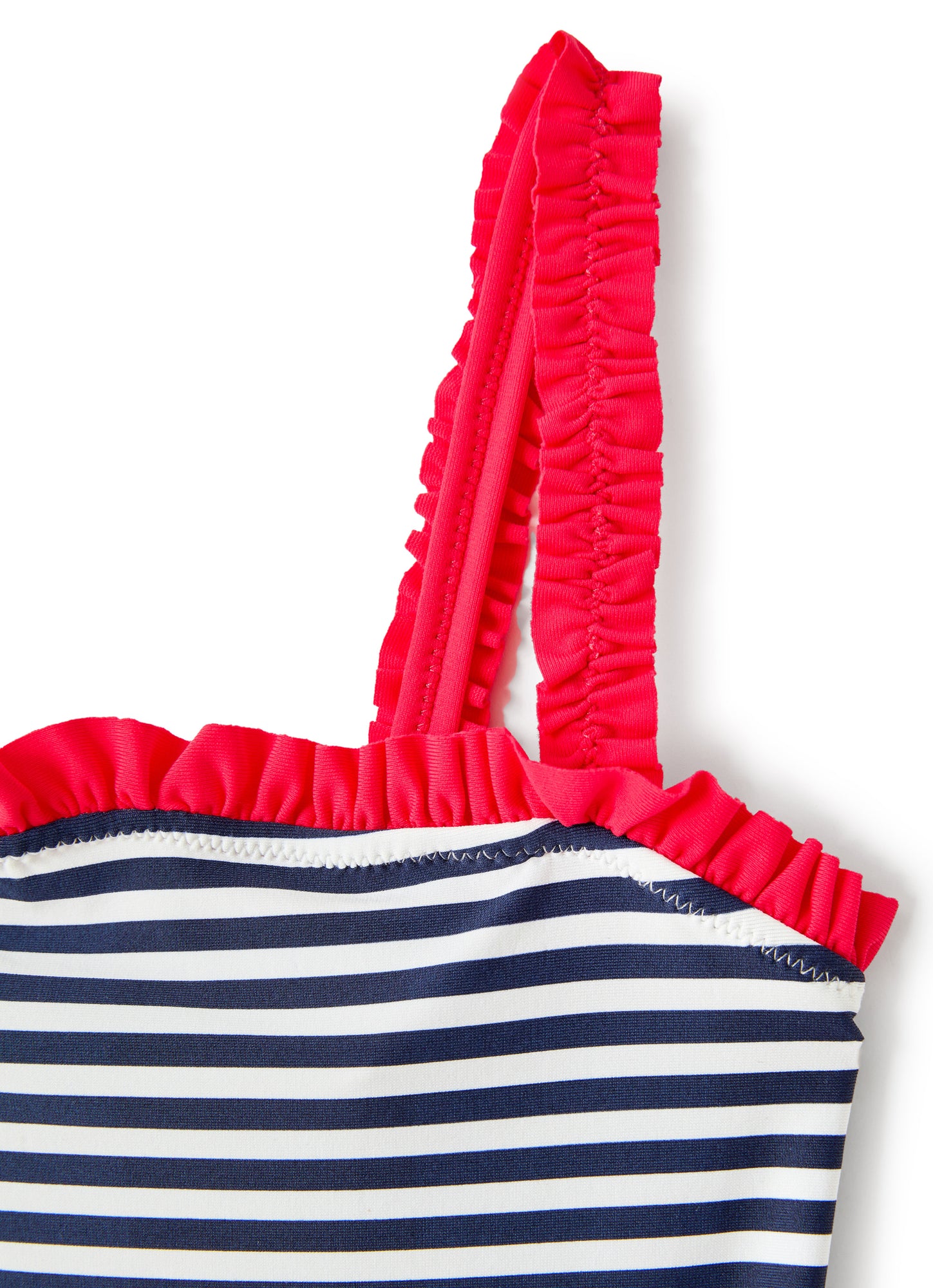 Striped One-Piece Swimsuit with Ruffles | White/Blue