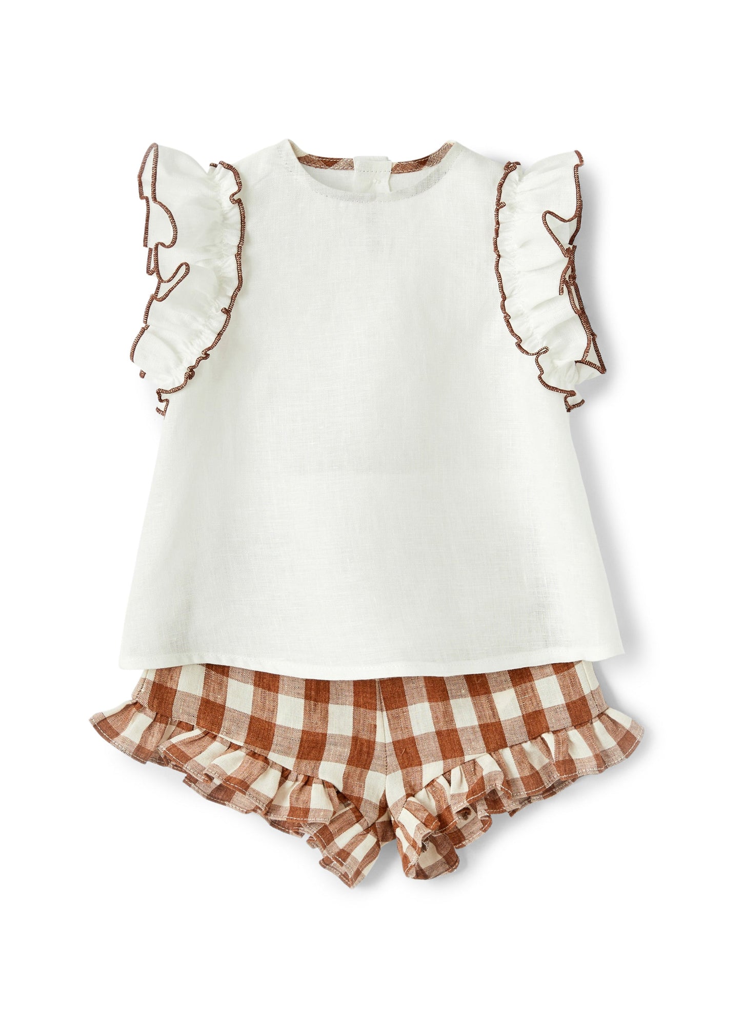 Girls | Linen Checked Two-Piece Suit | Milk Caramello