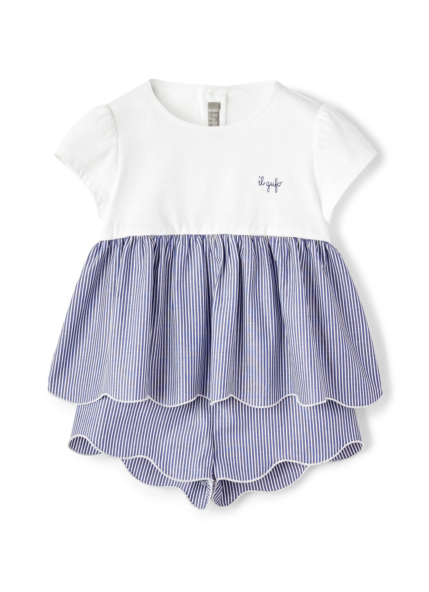 Girls | Two-Piece Suit with Stripes | Blue Denim Riga Larga White