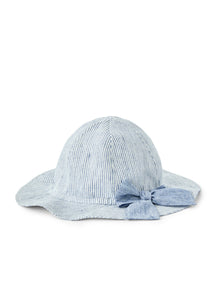 Striped Linen Hat with Bow | Celeste Scuro Righe