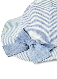 Striped Linen Hat with Bow | Celeste Scuro Righe
