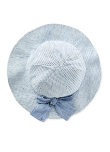 Striped Linen Hat with Bow | Celeste Scuro Righe