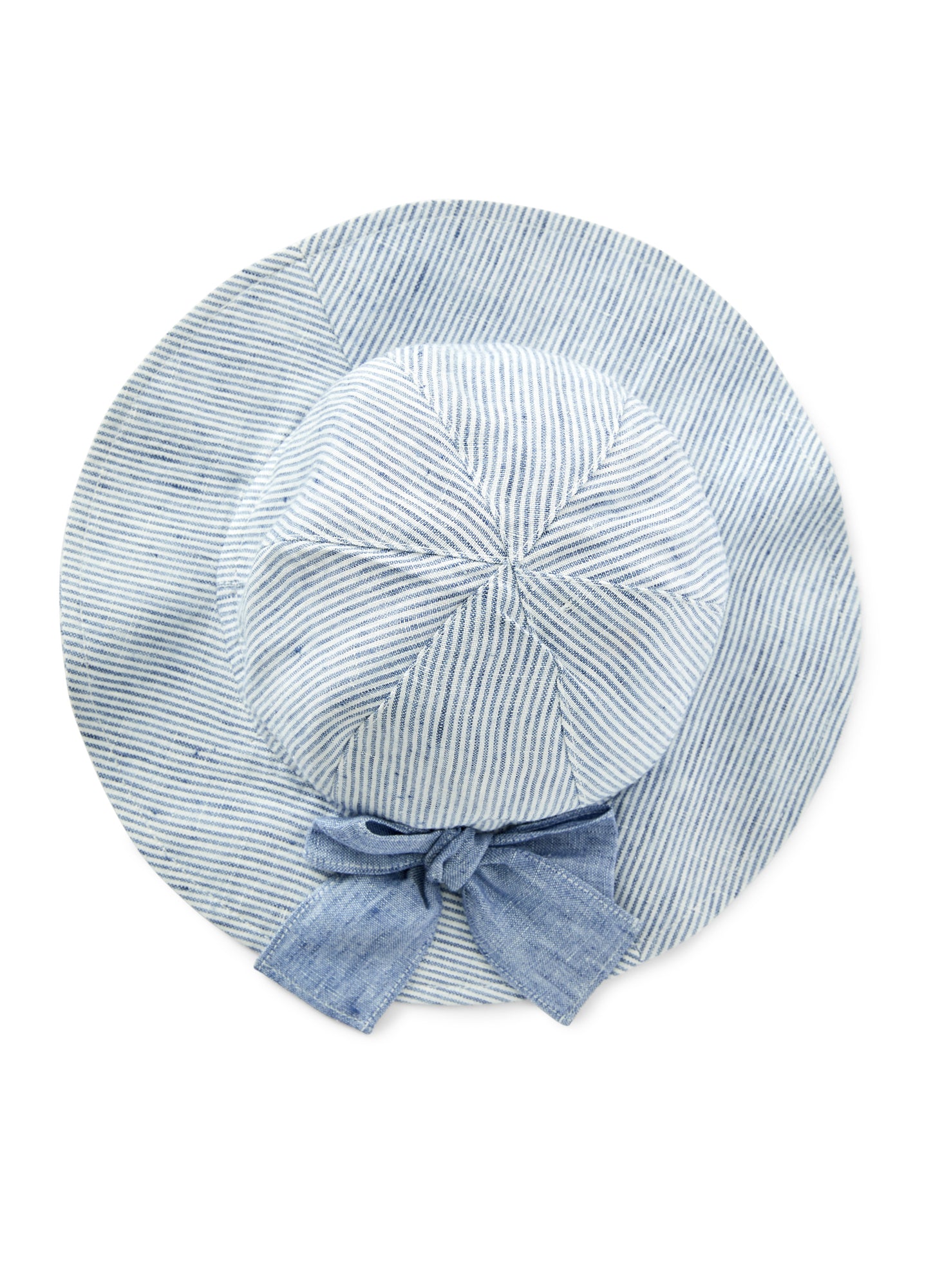 Striped Linen Hat with Bow | Celeste Scuro Righe