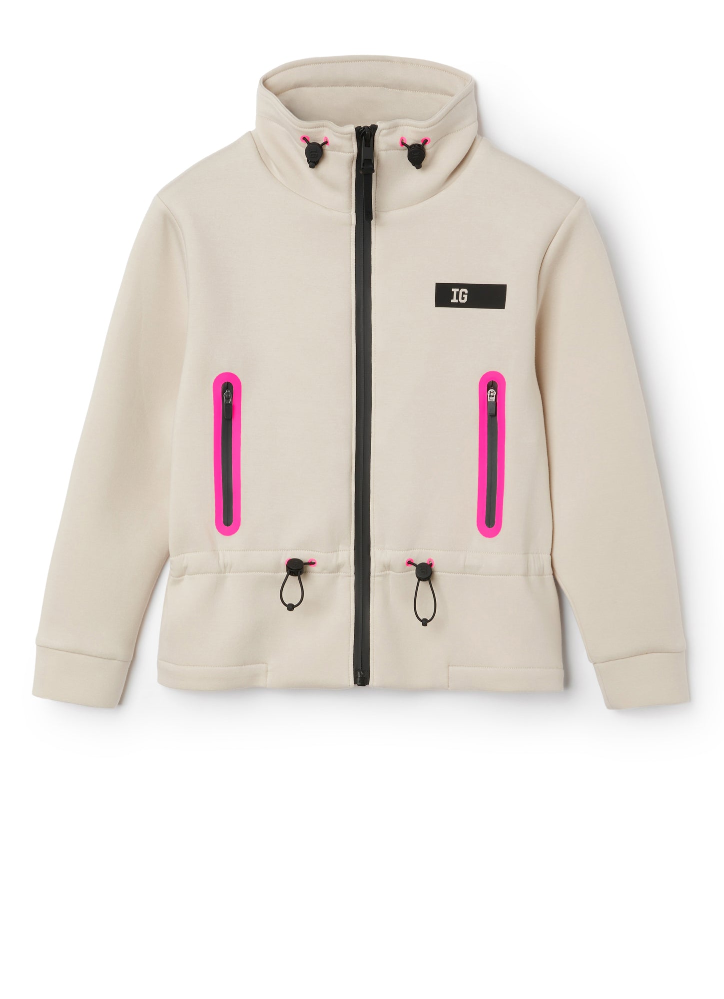Bonded Sweatshirt with Drawstring | Stone/Rosa Fluorescente