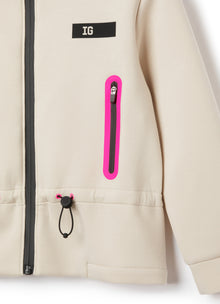 Bonded Sweatshirt with Drawstring | Stone/Rosa Fluorescente