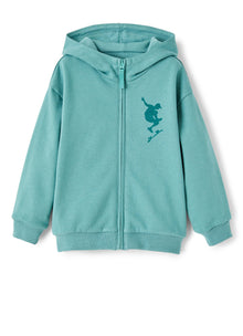 Sweatshirt with Hood And Skater Print | Teal/Teal Scuro