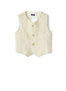 Khaki Striped 100% Linen Vest | Cachi Righe