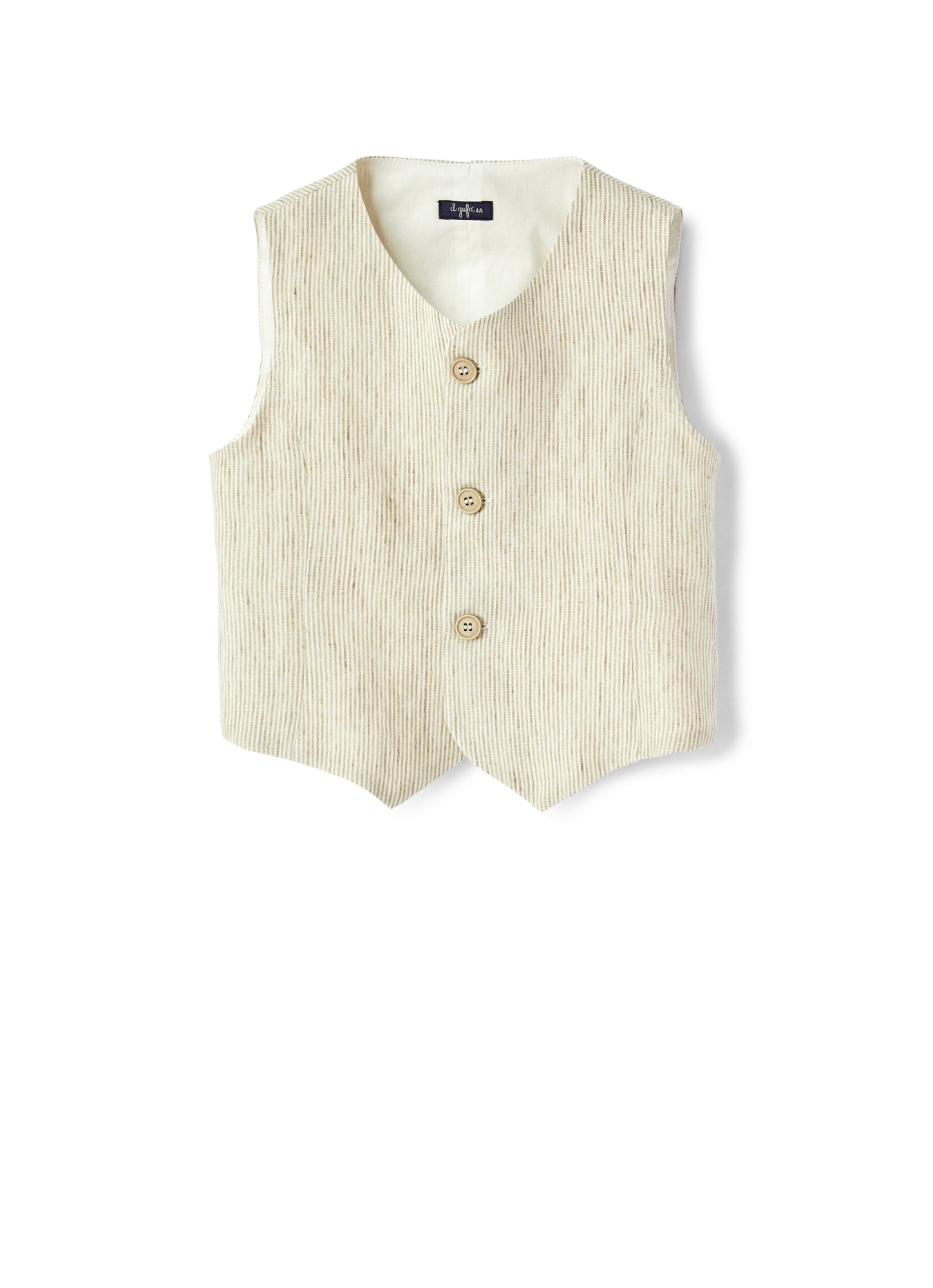 Khaki Striped 100% Linen Vest | Cachi Righe