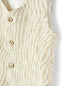 Khaki Striped 100% Linen Vest | Cachi Righe