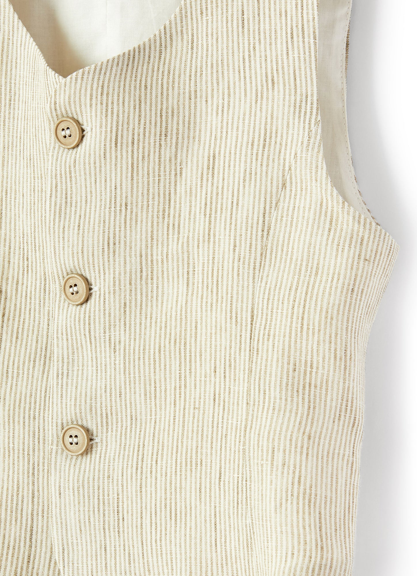 Khaki Striped 100% Linen Vest | Cachi Righe