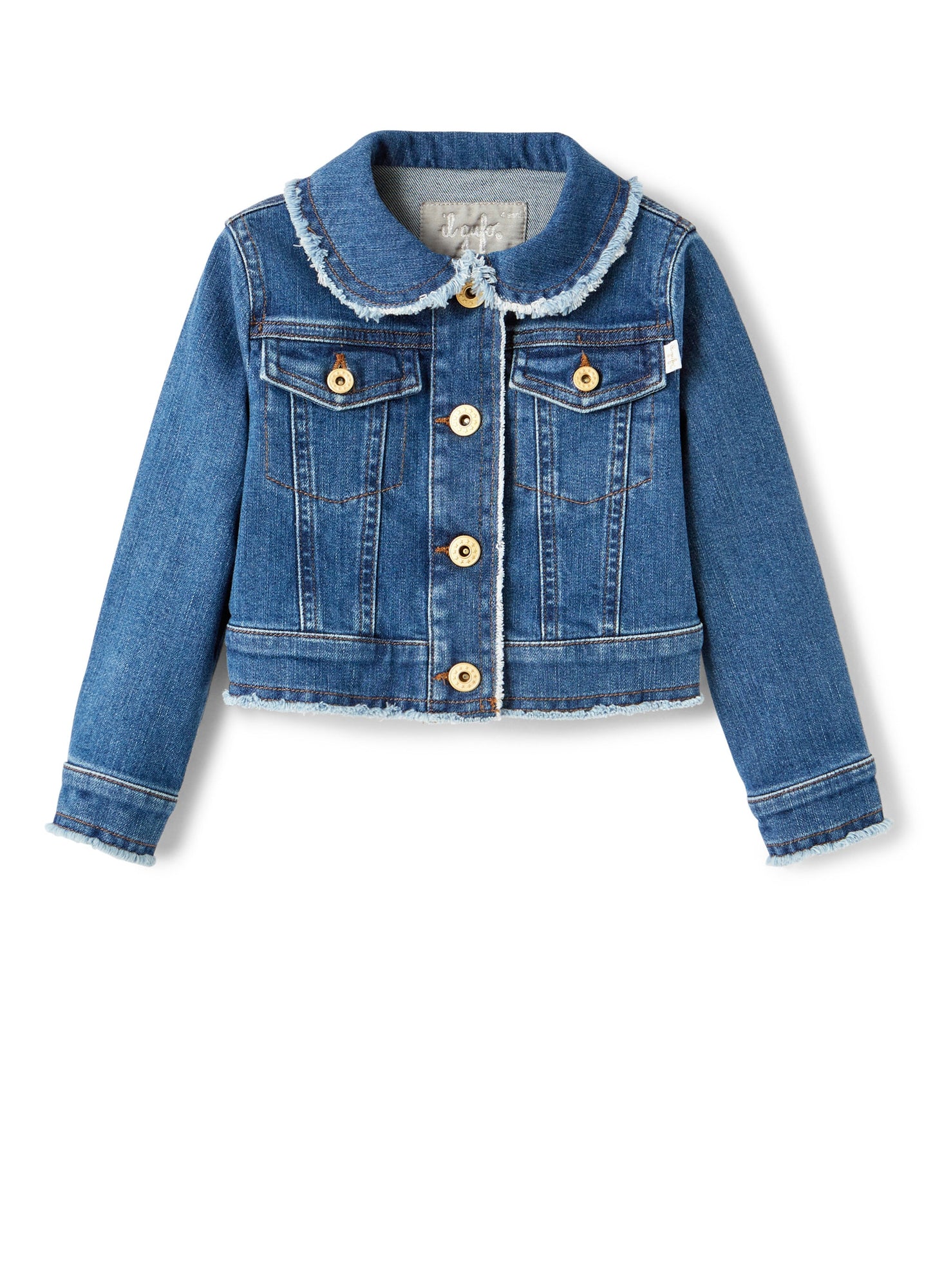 Girls | Denim Jacket with Fringes | Sky Blue Scuro